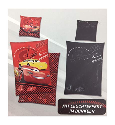 Bettwäsche mit Leuchteffekt Cars Lightning McQueen & Cruz Ramirez Bezug 135x200cm Kissen 80x80cm 100% Baumwolle von Disney