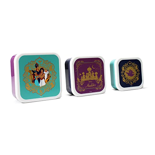 Disney Aladdin Set mit 3 Lunchboxen mit Deckel - BPA-freie Lebensmittelbehälter - Lunchbox - Schule Lunchbox - Snackbox Behälter - Stapel Lunchbox Lunchbox Lunchbox von Disney