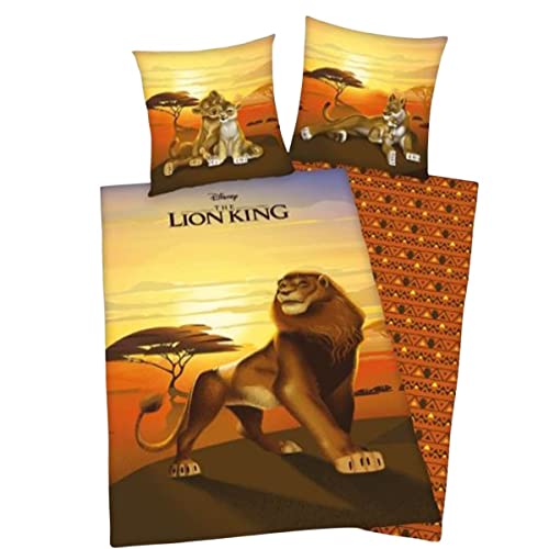 Disney Housse de couette + taie d'oreiller Le Roi lion garçon, marron, TU von Disney