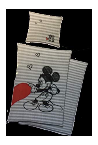 Disney Bettwäsche Mickey Mouse in Love Partnerbettwäsche Mickey Wendemotiv Bezug 135x200cm Kissen 80x80cm 100% Baumwolle mit Reißverschluss von Disney