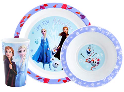 Disney Eiskönigin II Frozen Kids Geschirrset-3 Teilig Wiederverwendbar PP Teller, Schüssel & Becher Kinder-Elsa, Anna & Olaf Tumbler & Geschirr Set für Mahlzeiten-Ab 24 Monaten, Polypropylen, violett von Disney