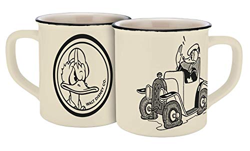 Disney Donald Duck Tasse im Auto Vintage - Creme/schwarz, Bedruckt, 100% Keramik, Fassungsvermögen ca. 400 ml. von Disney