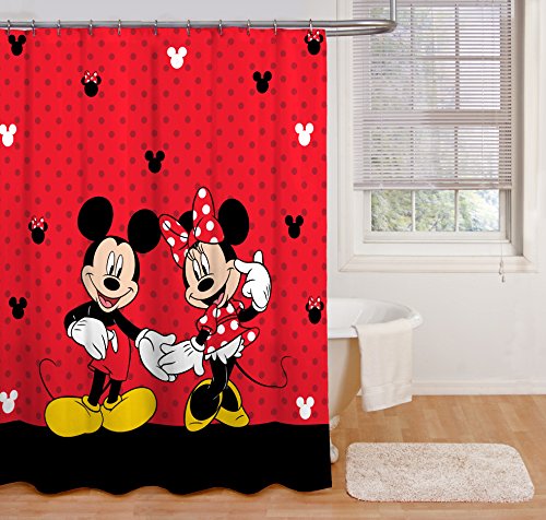 Disney Duschvorhang mit Mickey Maus und Minnie Maus, 177,8 x 182,9 cm, aus Stoff, Red Shower Curtain, Includes (1) Fabric Shower Curtain von Disney