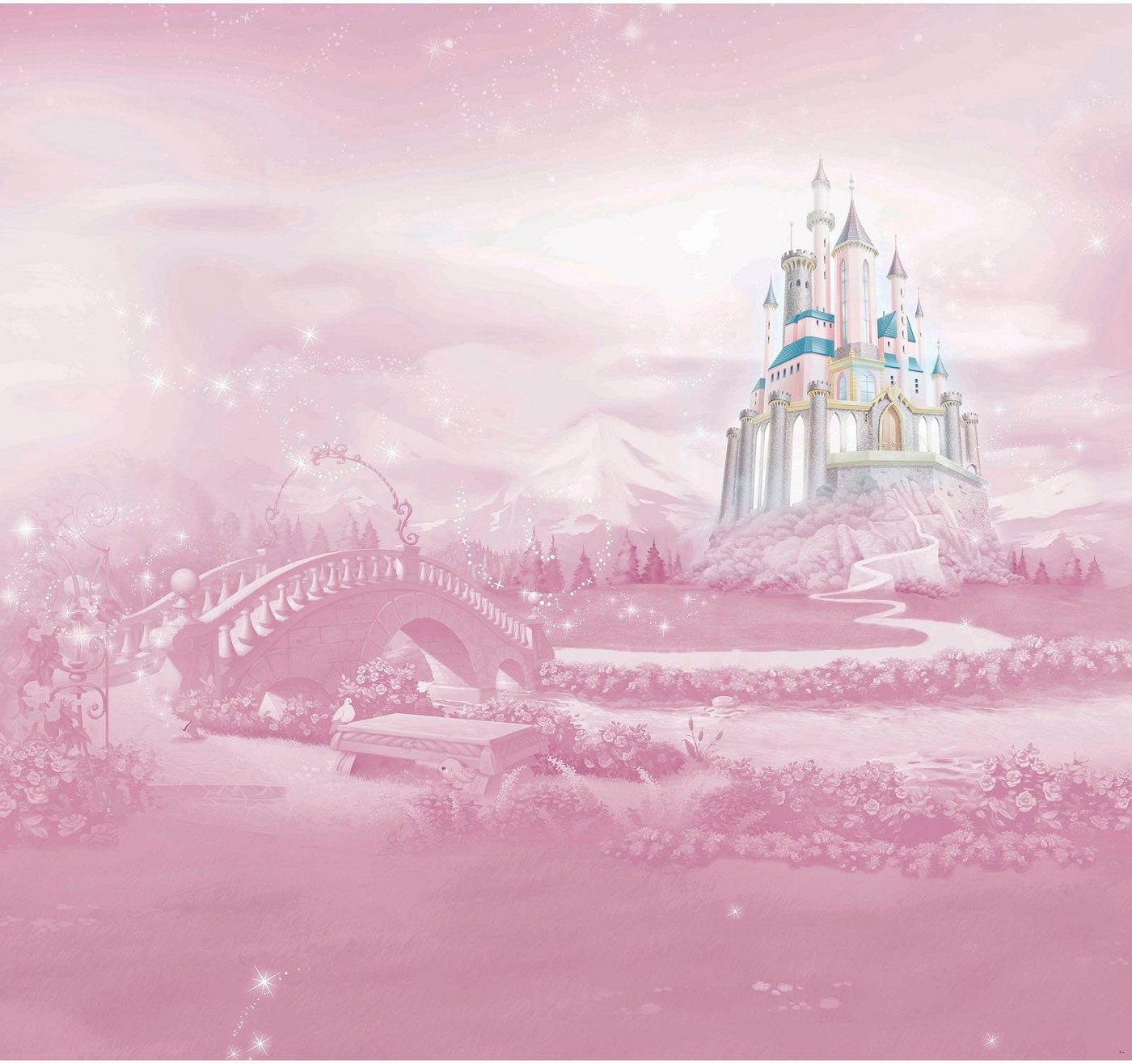 Disney Fototapete Prinzessinnen Schloss, (1 St), Rosa - 300x280cm von Disney