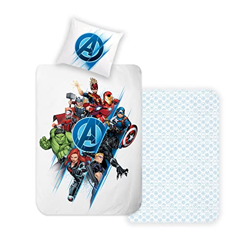 Disney Home Avengers Wendebettwäsche Set 135x200 - Kopfkissenbezug 80x80 - Super weiche Renforce 100% Baumwolle, 2-teilig Avenger Bettwäsche, Weich und angenehm auf der Haut von Disney