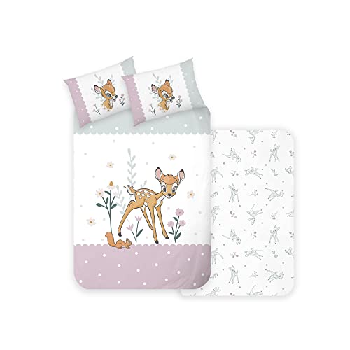 Disney Home Bambi Babybettwäsche Set 100x135cm - Kopfkissenbezug 40x60cm - Bambi Klopfer - Kinderbettwäsche - Super weiche Renforce 100% Baumwolle, 2-teilig Bambi Wendebettwäsche von Disney