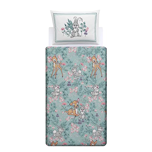 Disney Home Bambi & Thumper Wende-Bettwäsche-Set, doppelseitig, 100 % Baumwolle, Einzelbett, 2-teilig, 135 x 200 cm + 50 x 70 cm von Disney