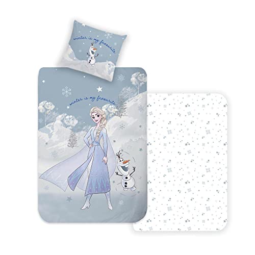 Disney Home Frozen Kinder Wendebettwäsche Set 135x200 - Kopfkissenbezug 80x80-2-teilig Frozen ELSA und Olaf Bettwäsche, Weich und angenehm auf der Haut, Super weiche Renforce 100% Baumwolle von Disney