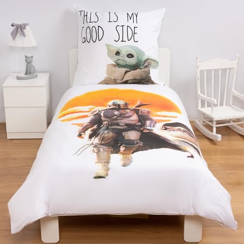 Disney Home Mandalorian Wendebettwäsche Set 140x200 - Kopfkissenbezug 65x65 - Super weiche Renforce 100% Baumwolle, 2-teilig Mandalorian Bettwäsche, Weich und angenehm auf der Haut von Disney