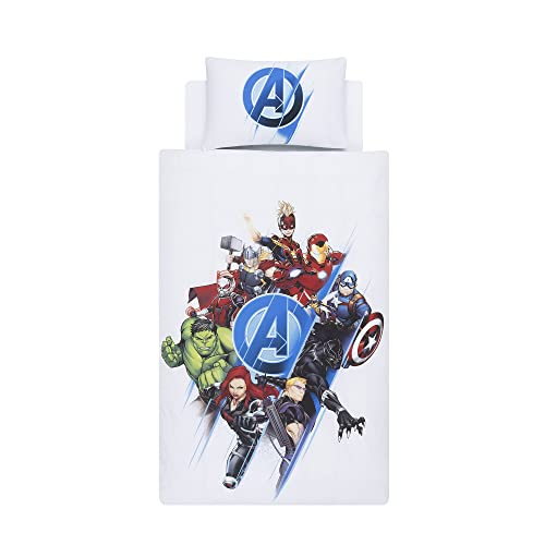 Disney Home Marvel Avengers Wende-Bettbezug-Set, zweiseitig, Iron Man Spiderman Captain America Hulk, 100 % Baumwolle, Einzelbettgröße, mehrfarbig, 135 x 200 cm + 50 x 70 cm cm) von Disney