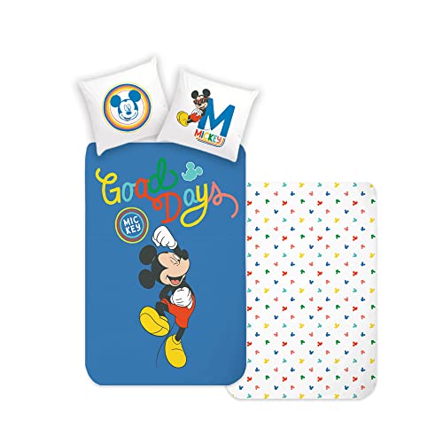 Disney Home Mickey Kinder Wendebettwäsche Set 135x200 - Kopfkissenbezug 80x80 - Super weiche Renforce 100% Baumwolle, 2-teilig Mickey Bettwäsche, Weich und angenehm auf der Haut von Disney