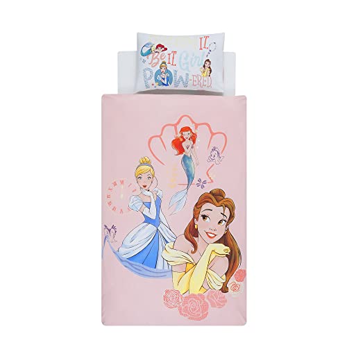 Disney Home Princess Wende-Bettbezug-Set, 100 % Baumwolle, Einzelbettgröße, 2-teilig, mehrfarbig, 135 x 200 cm + 50 x 70 cm von Disney