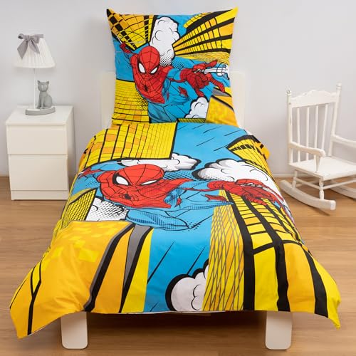 Disney Home Spiderman Wendebettwäsche Set 140x200 - Kopfkissenbezug 65x65 - Super weiche Renforce 100% Baumwolle, 2-teilig Spiderman Bettwäsche, Weich und angenehm auf der Haut von Disney