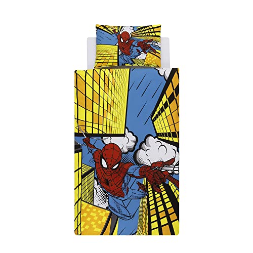 Disney Home Spiderman wendbares zweiseitiges Bettbezug-Set, 100 % Baumwolle, Einzelbettgröße, 2-teilig, mehrfarbig, 135 x 200 cm + 50 x 70 cm von Disney