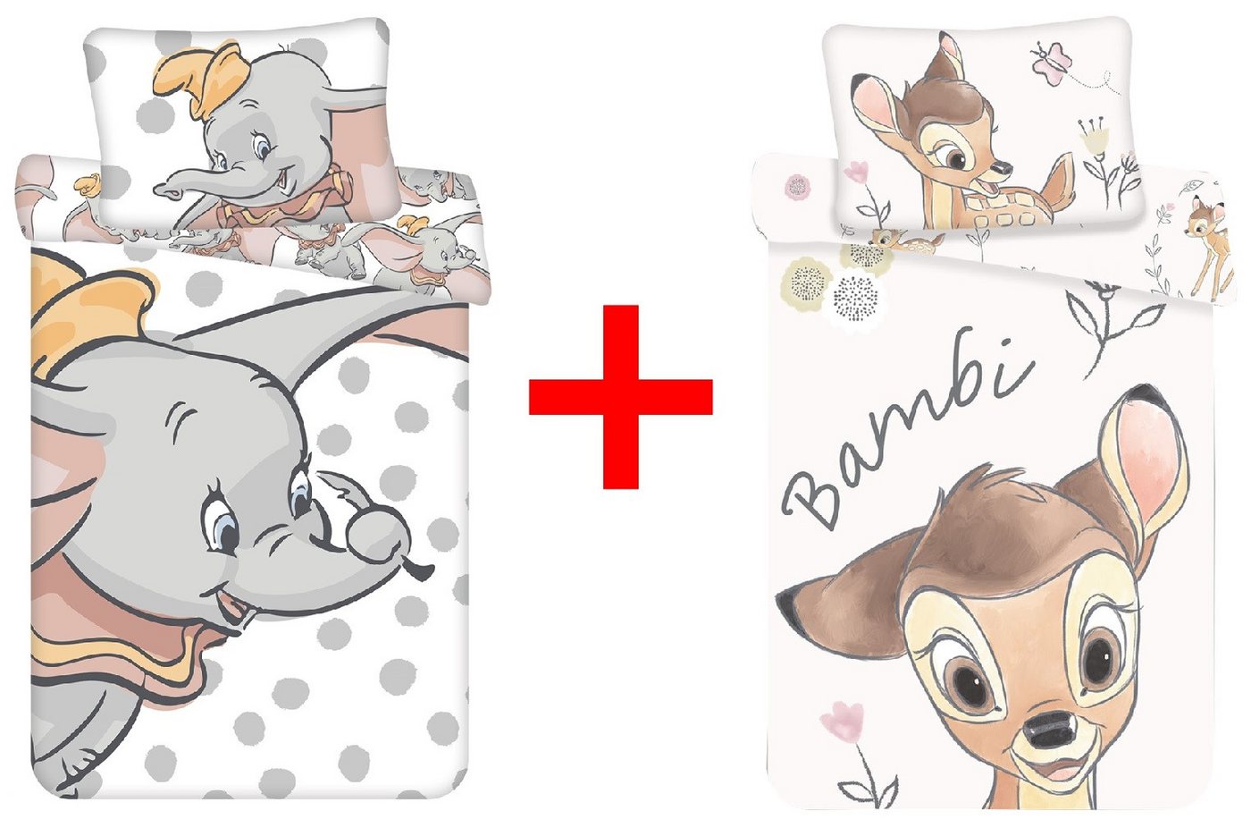 Disney Kinderbettwäsche Disney Dumbo Bambi Babybettwäsche Elefant Reh 100x135cm Set, Renforcé, 2 teilig Disney Kinderbettwäsche Disney Dumbo Bambi Babybettwäsche Elefant Reh 100x135cm Set, Renforcé, 2 teilig von Disney