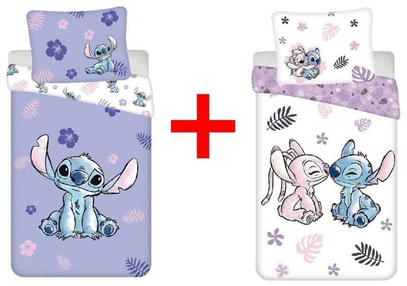 Disney Kinderbettwäsche Disney Lilo und Stitch, 2 x Bettwäsche-Sets Cartoon Alien Hawaii, Renforcé, 2 teilig von Disney