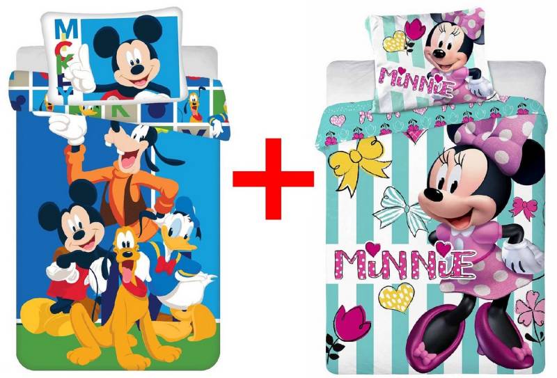 Disney Kinderbettwäsche Disney Micky Minnie Maus Kinderbettwäsche 100x135cm 2er-Set, Renforcé, 2 teilig von Disney