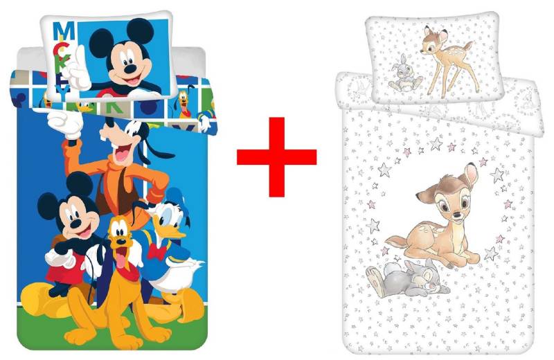 Disney Kinderbettwäsche Micky Maus Pluto Bambi 2er-Set Kinderbettwäsche 100 x 135 cm, Renforcé, 2 teilig von Disney