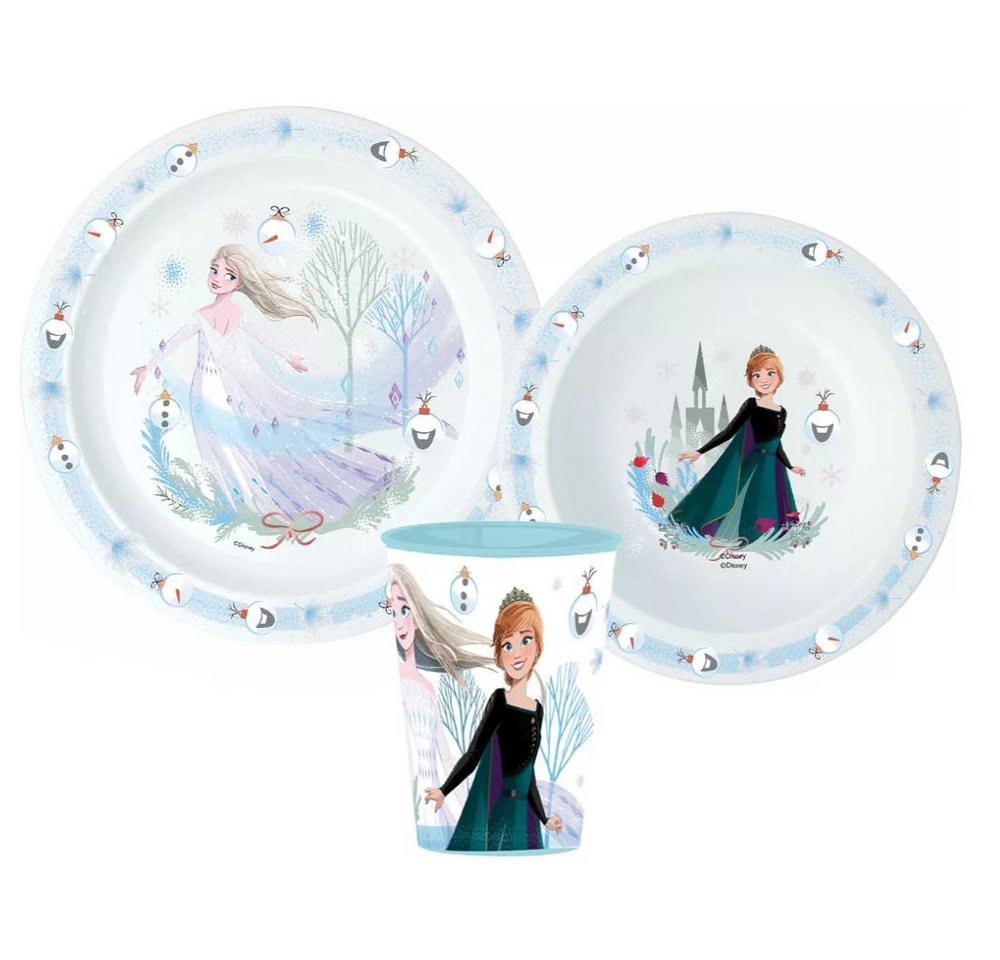 Disney Kindergeschirr-Set Disney Die Eiskönigin Weihnachten Geschirr-Set 3 teilig (3-tlg), 1 Personen, Kunststoff, Becher Teller Schüssel von Disney