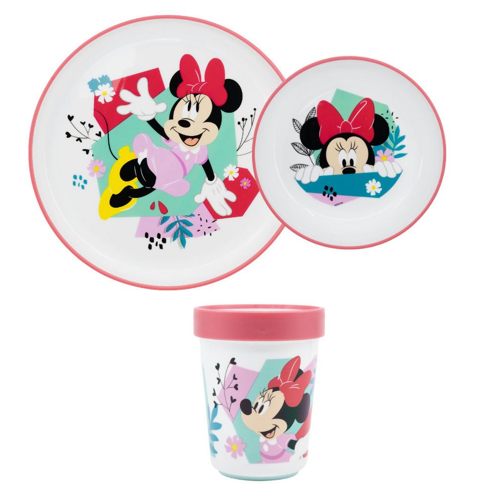 Disney Kindergeschirr-Set Disney Minnie Maus Kinder Geschirr-Set 3 tlg (3-tlg), 1 Personen, Kunststoff, antirutsch Becher Teller Schüssel von Disney