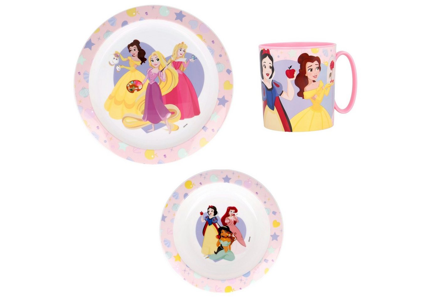 Disney Kindergeschirr-Set Disney Prinzessinnen Arielle Kinder Geschirr-Set 3 teilig, 1 Personen, Kuststoff, Becher Teller Schüssel von Disney