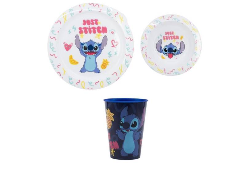 Disney Kindergeschirr-Set Disney Stitch Kinder Geschirr-Set 3 teilig (3-tlg), 1 Personen, Kuststoff, Becher Teller Schüssel Frühstücksset von Disney