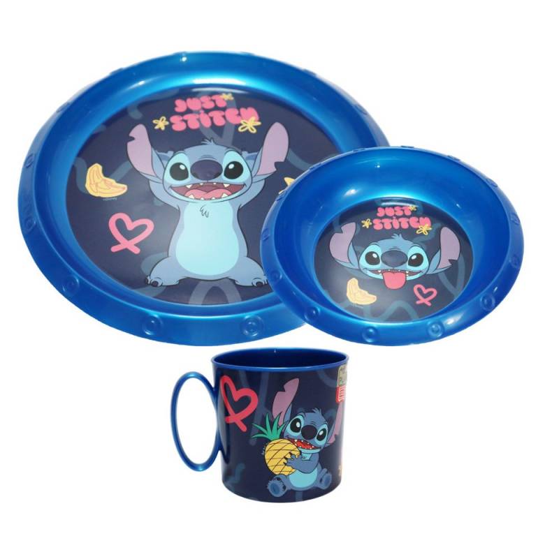 Disney Kindergeschirr-Set Disney Stitch Kinder Geschirr-Set 3 teilig Becher Teller Schüssel (3-tlg), 1 Personen von Disney