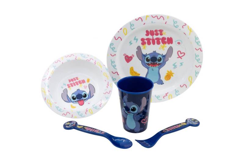 Disney Kindergeschirr-Set Disney Stitch Kinder Geschirr-Set 5 teilig (5-tlg), 1 Personen, BPA-Frei, Becher Teller Schüssel Besteck von Disney