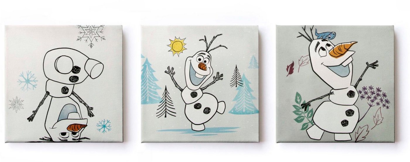 Disney Leinwandbild Leinwandbilder Set of 3 Frozen Olaf 3/30x30cm, (Packung, 3 St) von Disney