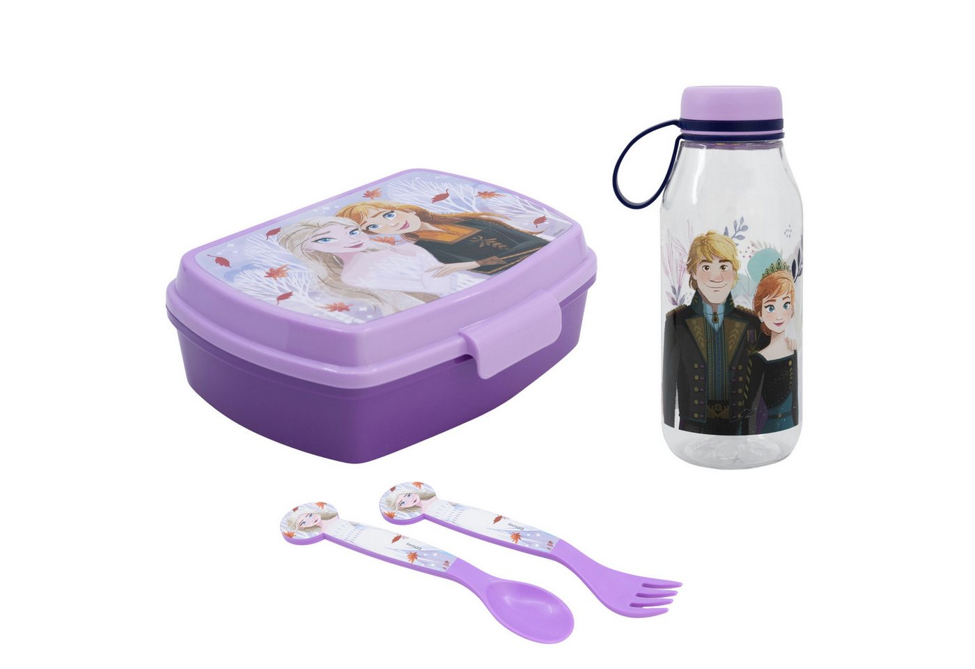 Disney Lunchbox Disney Die Eiskönigin 4 tlg Kinder Set Brotdose Trinkflasche Besteck, (4-tlg., Spar-Set), 460 ml von Disney