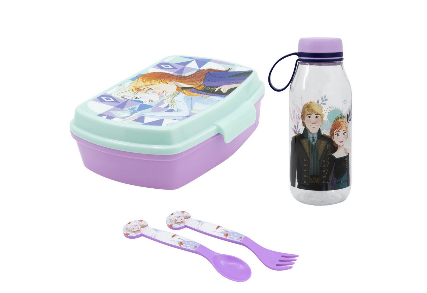 Disney Lunchbox Disney Die Eiskönigin 4 tlg Kinder Set Brotdose Trinkflasche Besteck, (4-tlg., Spar-Set), 460 ml von Disney