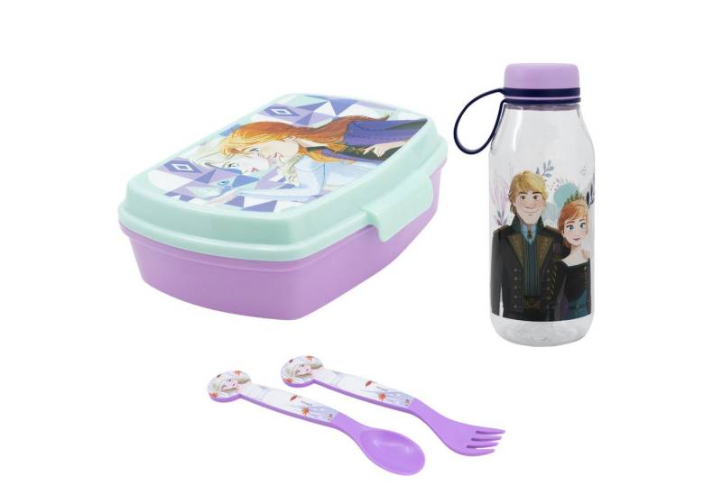 Disney Lunchbox Disney Die Eiskönigin 4 tlg Kinder Set Brotdose Trinkflasche Besteck, (4-tlg., Spar-Set), 460 ml von Disney