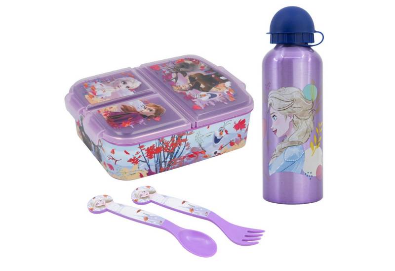 Disney Lunchbox Disney Die Eiskönigin Elsa 4 tlg Kinder Set, (4-tlg., Spar-Set), Brotdose Alu-Trinkflasche Besteck von Disney