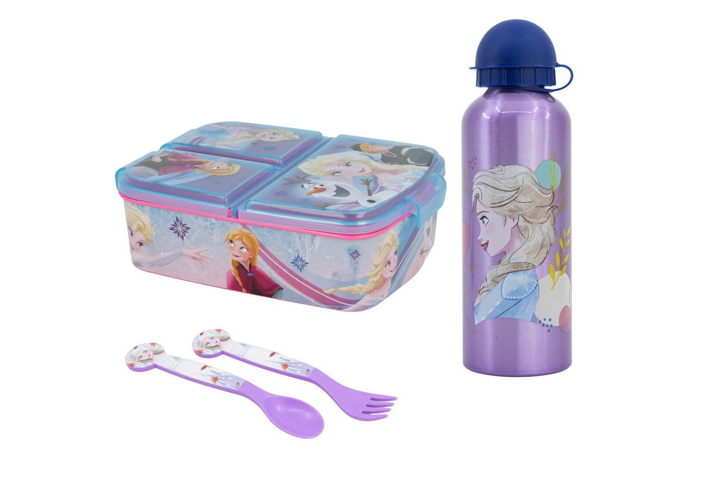 Disney Lunchbox Disney Die Eiskönigin Elsa 4 tlg Kinder Set, (4-tlg., Spar-Set), Brotdose Alu-Trinkflasche Besteck von Disney