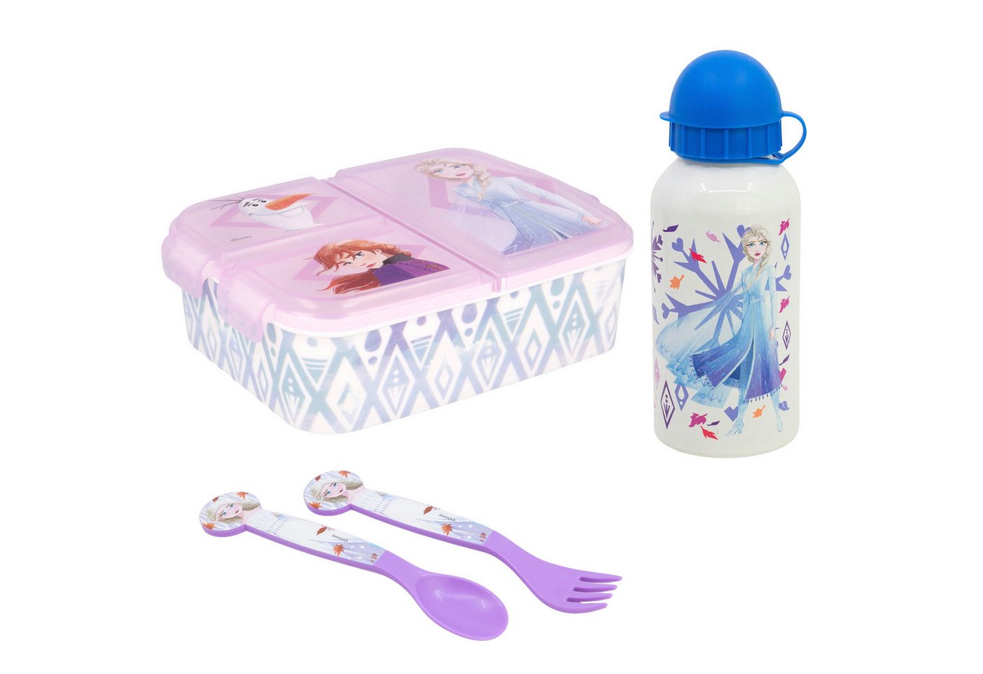 Disney Lunchbox Disney Die Eiskönigin Elsa 4 tlg Kinder Set, (4-tlg., Spar-Set), Brotdose Alu-Trinkflasche Besteck von Disney