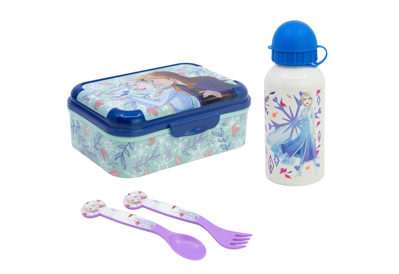 Disney Lunchbox Disney Die Eiskönigin Elsa 4 tlg Kinder Set, (4-tlg., Spar-Set), Brotdose Alu-Trinkflasche Besteck von Disney