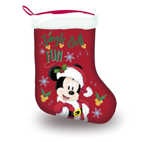 Disney Mickey Mouse Weihnachtsmann Weihnachtsstrumpf, Weihnachtsbaumdekoration, Kamindekoration, Süßigkeiten und Geschenktüte, 42 x 32 cm | Rot von Disney