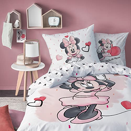 Disney Minnie Mouse Bettwäsche Kinderbettwäsche 1 Kissenbezug 80x80 cm + 1 Bettbezug 135x200 cm 100% Baumwolle von Disney