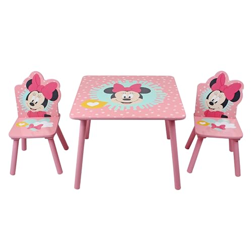 Disney Set mit Tisch und Stühlen, 15 mm dicke mitteldichte Faserplatte und Kiefernholz, hellrosa, klein von Disney
