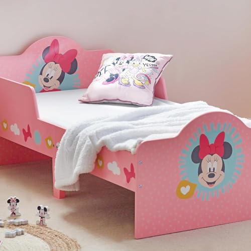 Disney Classic Minnie Maus Kleinkindbett, stabile Holzwerkstoff-Konstruktion, geschützte Seiten, Holzlatten, passend für 140 x 70 cm große Matratze (Matratze nicht im Lieferumfang enthalten) von Disney
