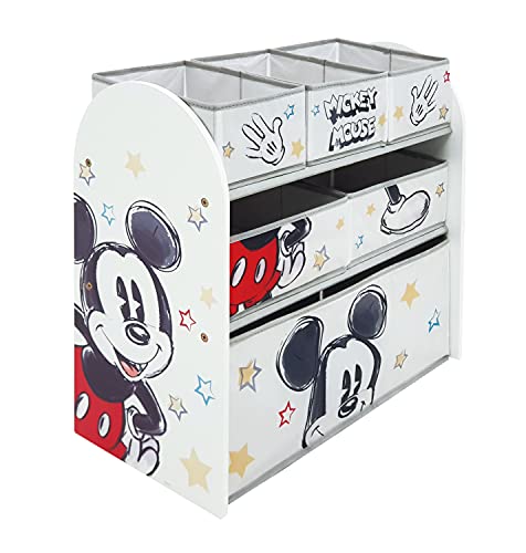 Disney Nixy Kids Mickey Mouse Klassischer Spielzeug-Organizer aus Holz mit 6 Aufbewahrungsbehältern von Disney