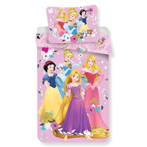 Disney Prinzessinnen Bettbezug für Kinder, Bettwäsche 140 x 200 cm, Kissenbezug 70 x 90 cm, 100 % Baumwolle von Disney
