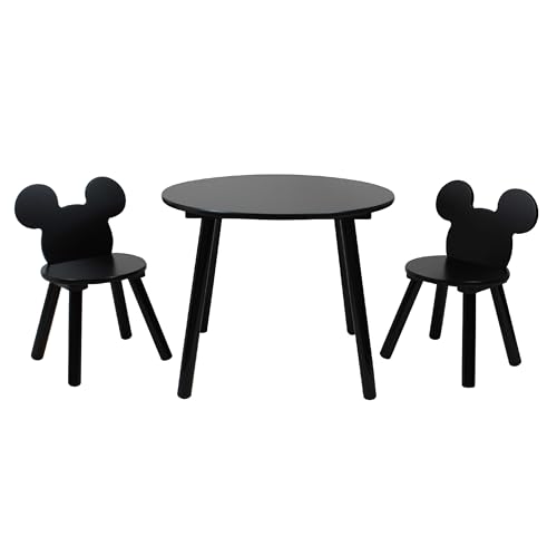 Disney Set mit Tisch und Stühlen, 15 mm dicke mitteldichte Faserplatte und Kiefernholz, schwarz, klein von Disney