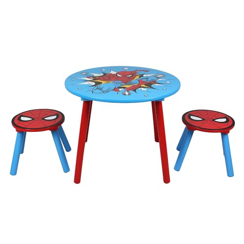 Disney Spiderman Tisch und 2 Hocker Kindertisch, Kinderhocker, Technisches Holz, Red/Blue, S von Marvel