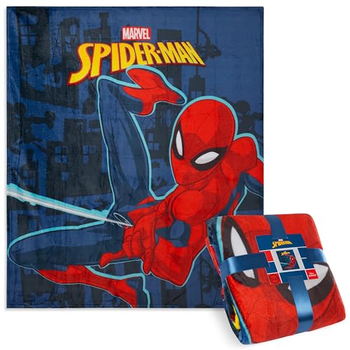 Disney Stitch Fleecedecke 150x130cm - Superweiche Kuscheldecke Kinder für Sofa und Bett - Gemütliche Decke Kinder (Blau Spiderman) von Disney