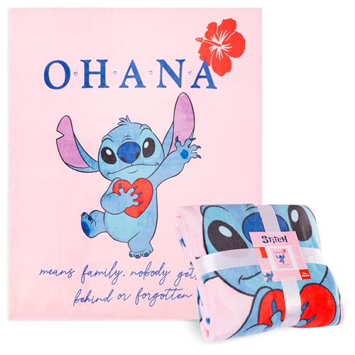 Disney Stitch Fleecedecke 150x130cm - Superweiche Kuscheldecke Kinder für Sofa und Bett - Gemütliche Decke Kinder (Rosa Stitch) von Disney