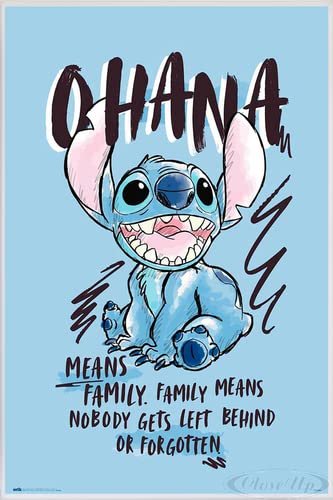 Disney Stitch Poster Means Family.. (93x62 cm) gerahmt in: Rahmen Weiss von Disney