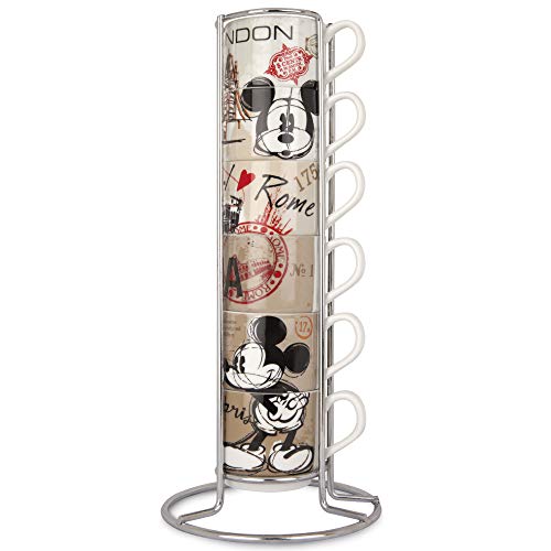 Egan, Porzellan, Set 6 Kaffeetassen Stapelbar Mickey Mouse In The City mit Mettallgestell, mehrfarbig, PWM02I/6XY von Egan