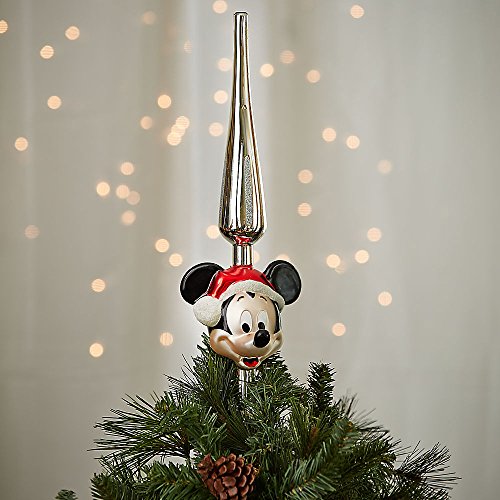 Disney Weihnachtsbaumspitze aus Glas, Motiv: Weihnachtsmann und Micky Maus von Disney