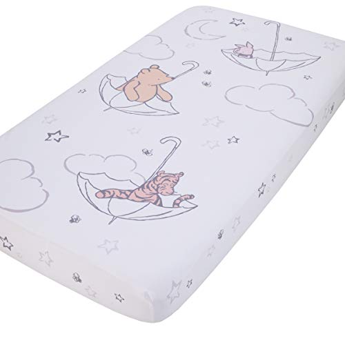 Disney Winnie The Pooh Spannbetttuch für Kinderbett, klassisches Puuh, Elfenbein, Hellbraun und Weiß, Hellbraun, Weiß, Grau, 71 x 132 x 20 cm (1 Stück) von Disney